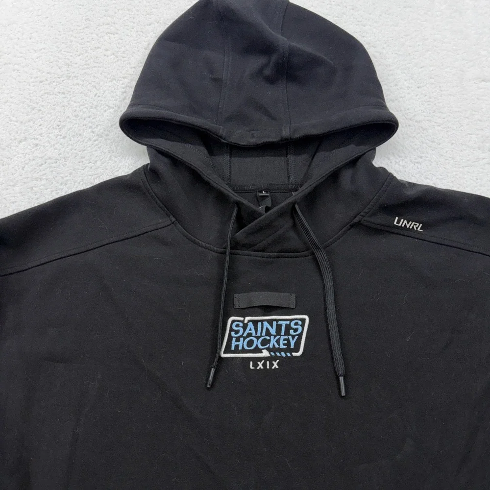 UNRL Saints Hockey LXIX Black Performance Hoodie Mens Large Cotton Blend Stretch